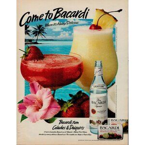 1987 BACARDI Rum Coladas & Daiquiris  Vintage Print Ad (L18)